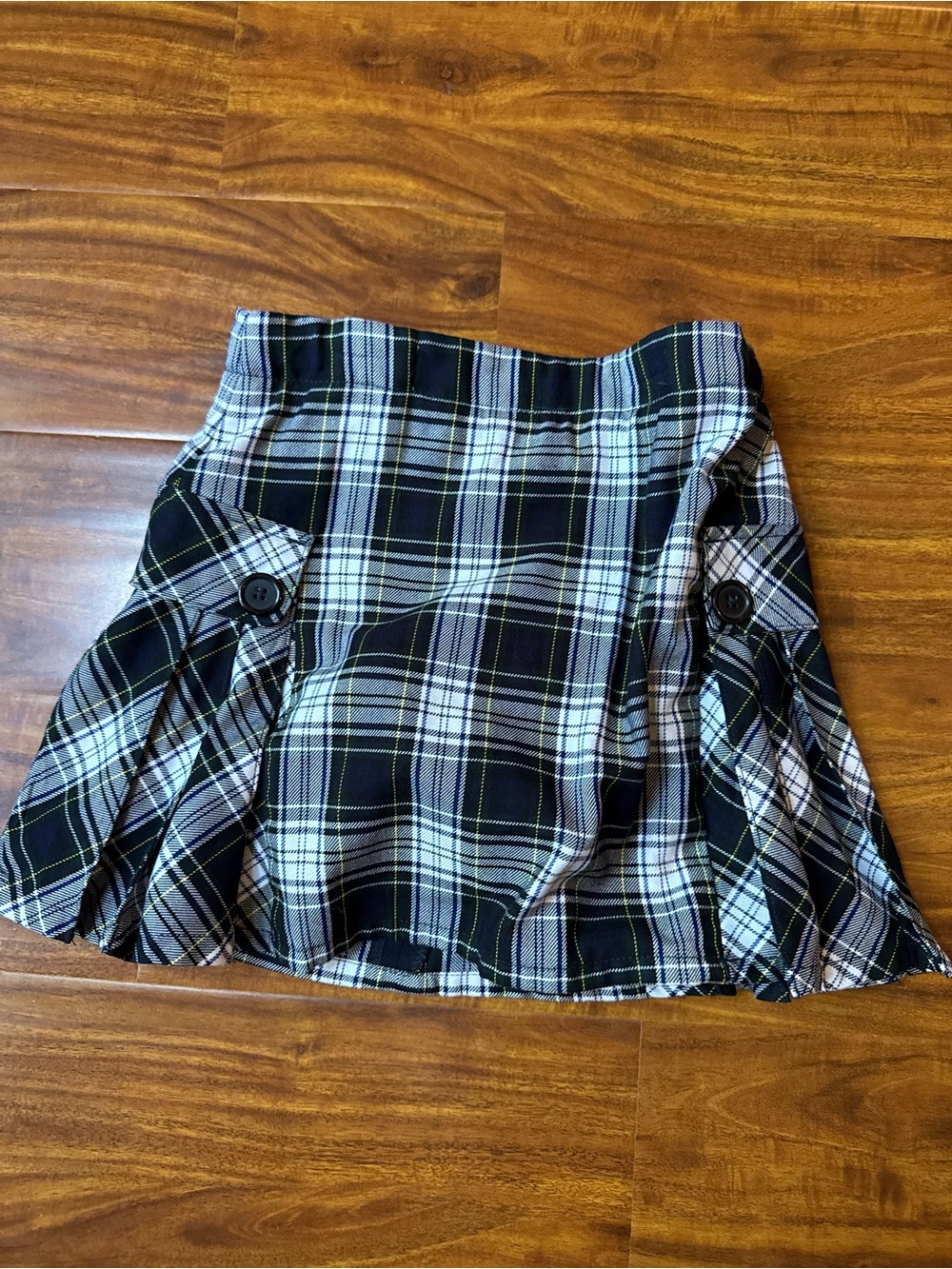 Lands' End Black, White & Green Plaid Pleated Mini Skirt